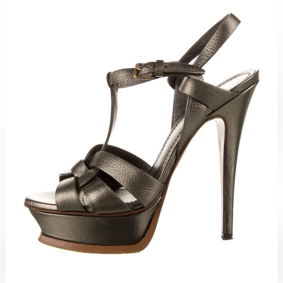 Ysl Saint Laurent Metallic Leather Tribute Sandals 36 - Picture 1 of 15